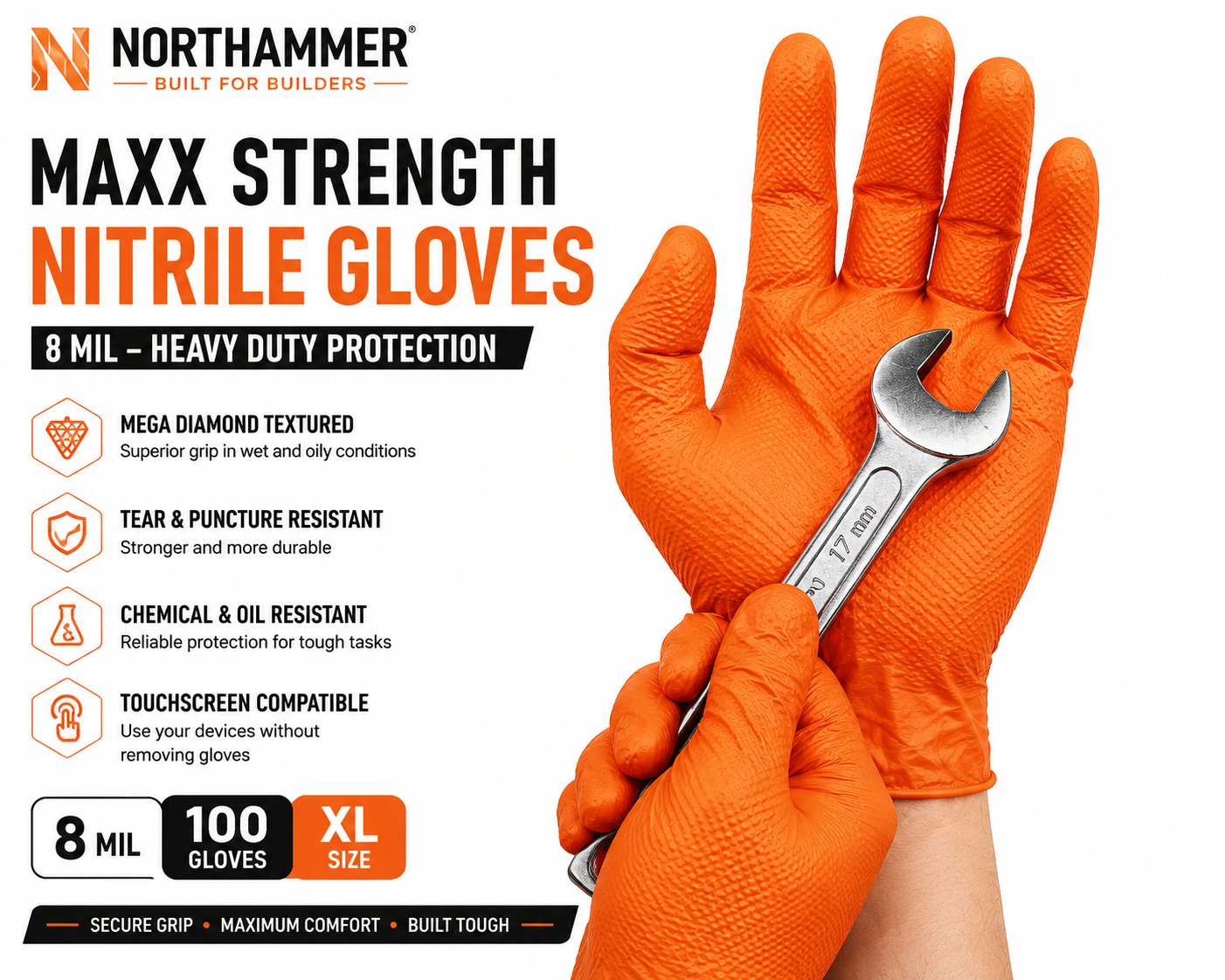 Orange Nitrile Work Gloves