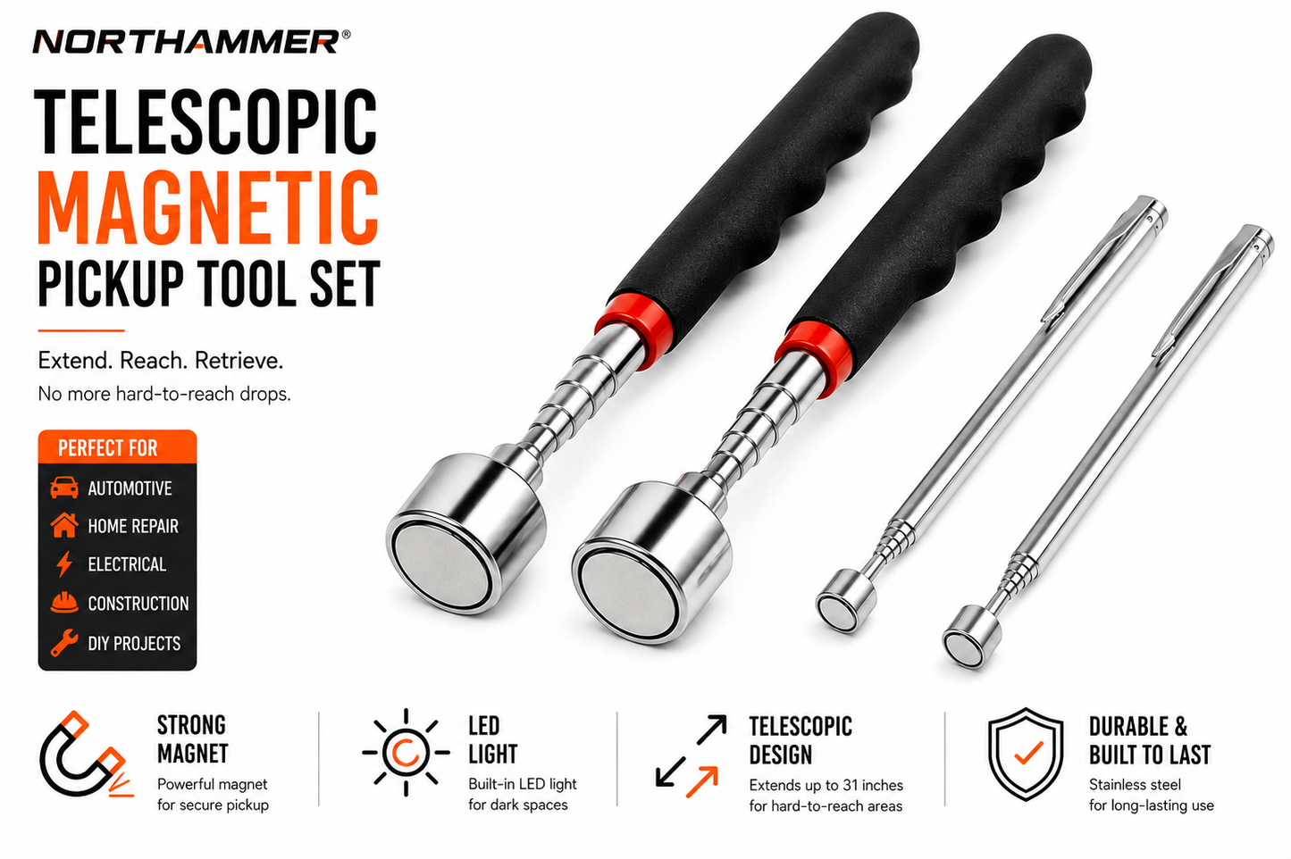 LED Magnetic Pickup Tool