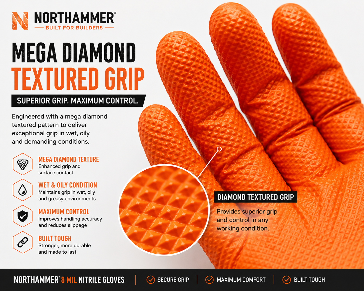 Orange Nitrile Work Gloves