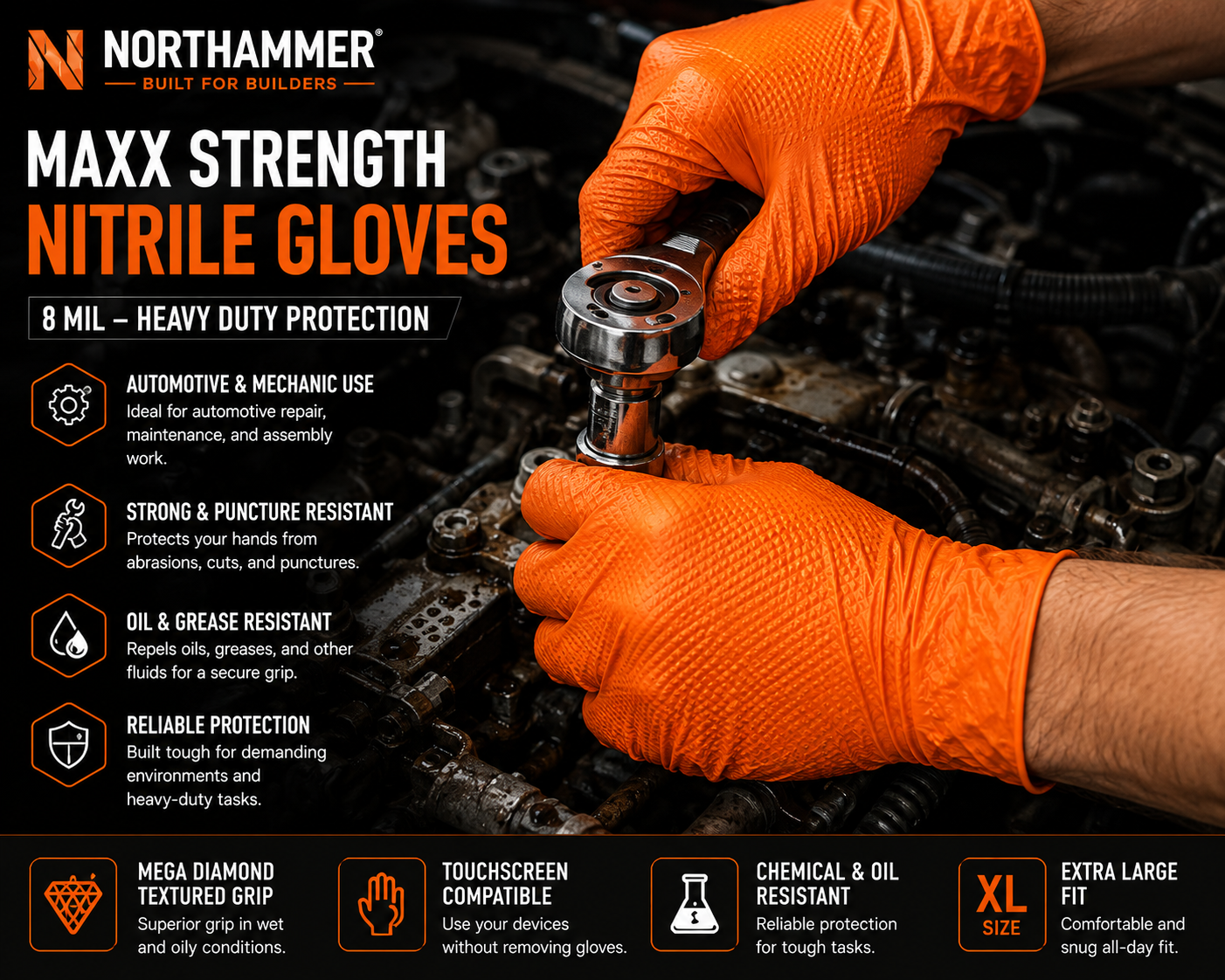 Orange Nitrile Work Gloves