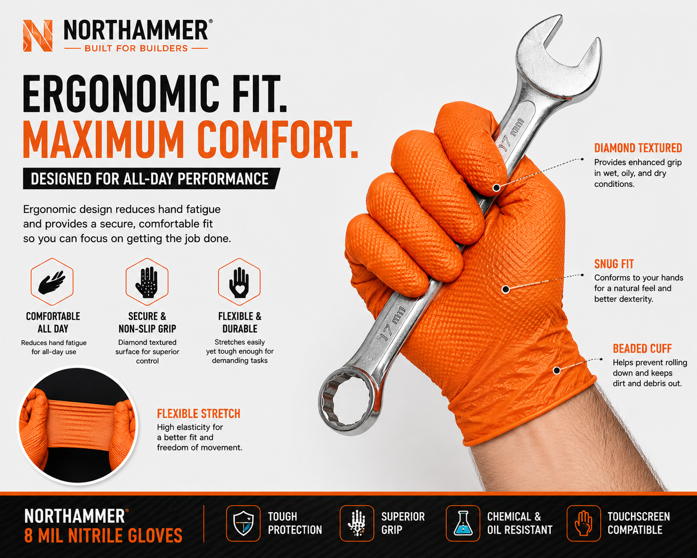 Orange Nitrile Work Gloves